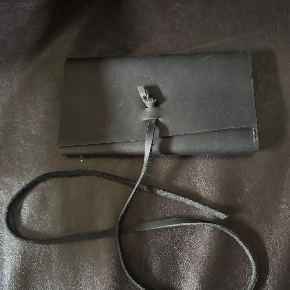 Black Leather Wallet with Wrap Around Strap